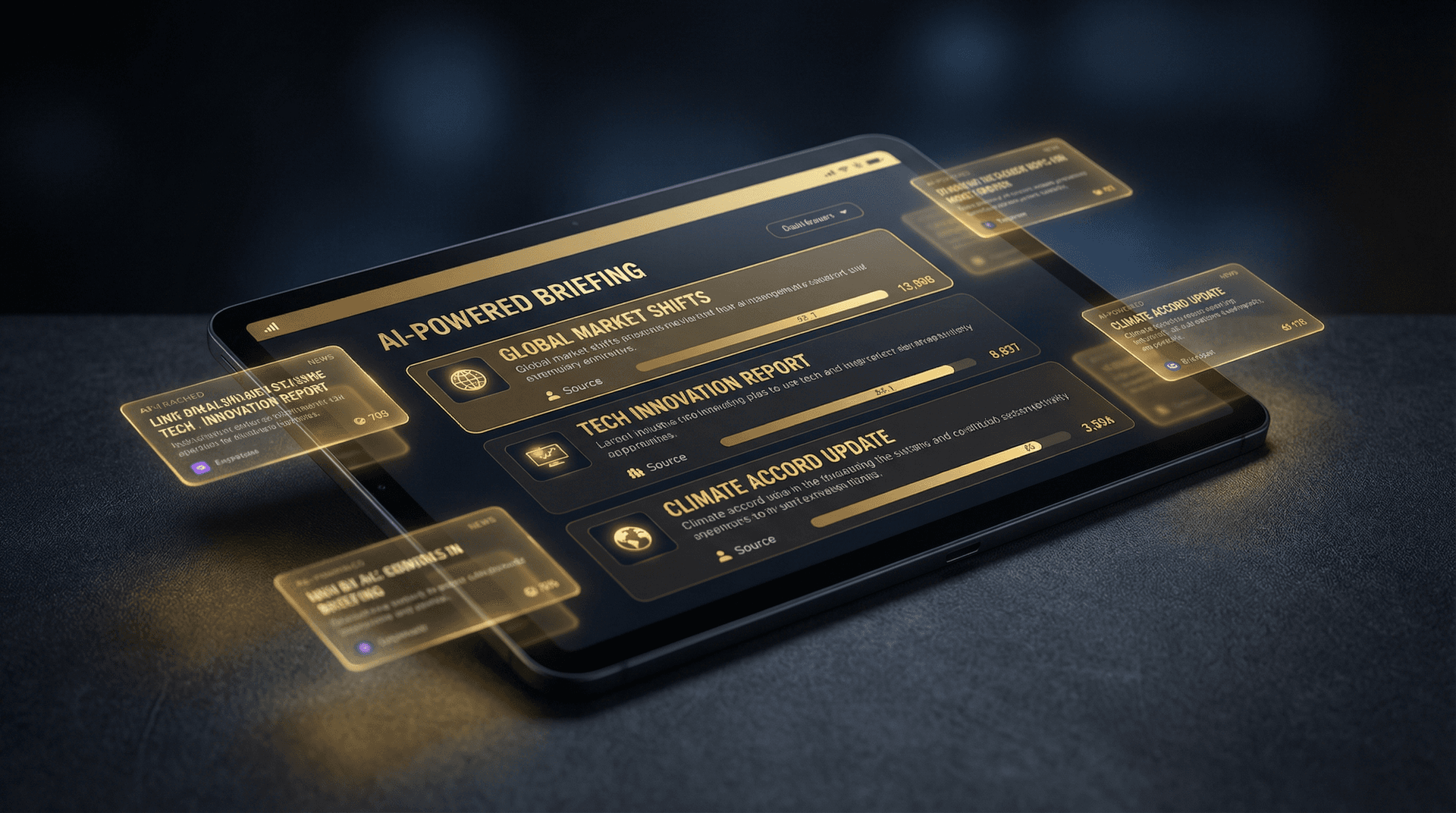 AI-powered news briefing dashboard with curated article cards