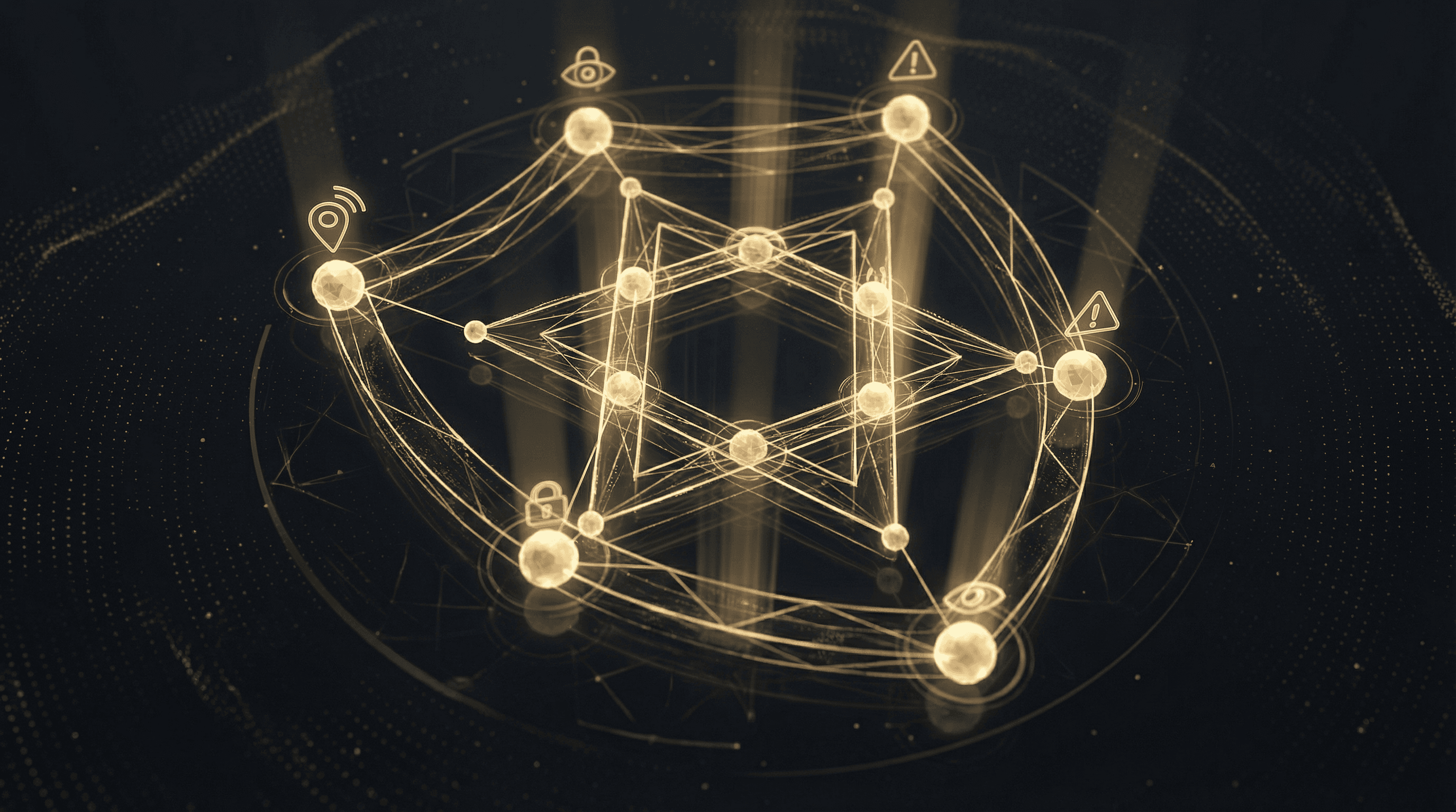 Safety network visualization with interconnected nodes forming a protective pattern
